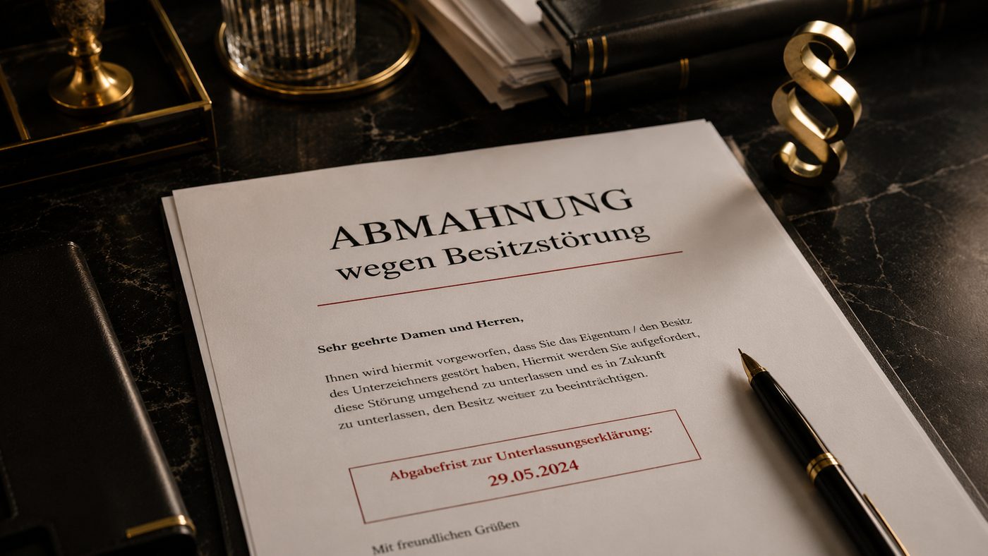 Abmahnung wegen Besitzstörung – anwaltliches Schreiben mit Unterlassungsaufforderung